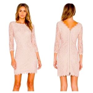 Diane Von Furstenberg DVF Zarita Lace Champagne 3/4 Sleeve Fitted Dress